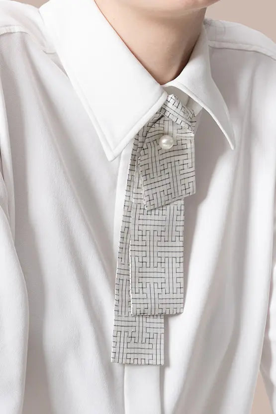 Authentic Oshima Tsumugi: Stretch Georgette Shirt with Bow Tie