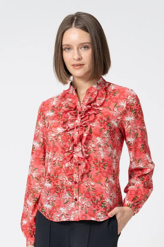 Stretch Chiffon: Ruffle Long-Sleeve Blouse