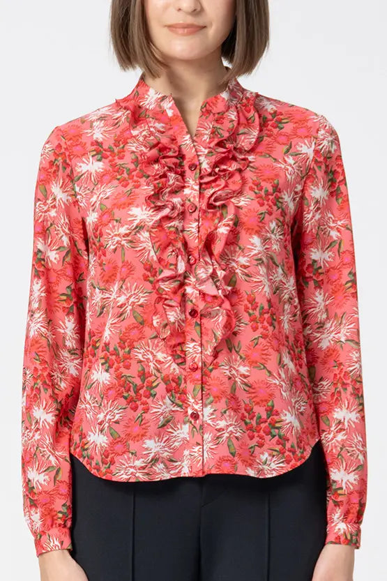Stretch Chiffon: Ruffle Long-Sleeve Blouse