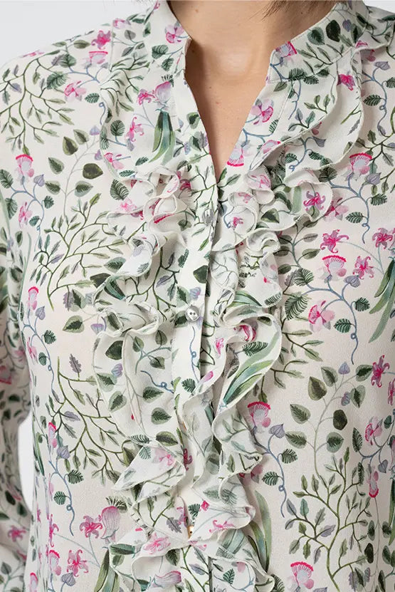 Stretch Chiffon: Ruffle Long-Sleeve Blouse