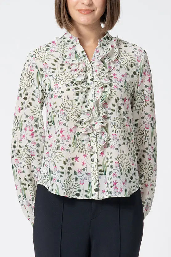 Stretch Chiffon: Ruffle Long-Sleeve Blouse