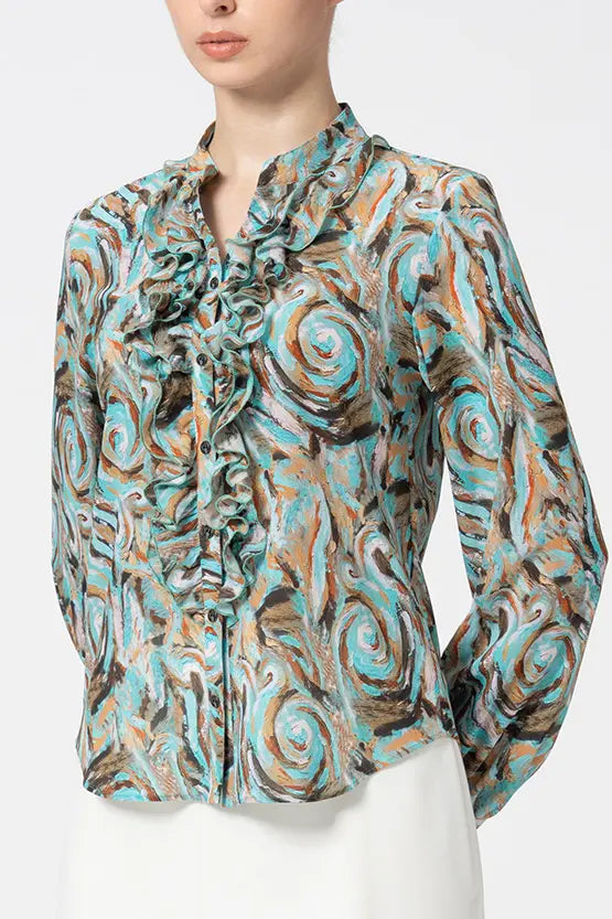 Stretch Chiffon: Ruffle Long-Sleeve Blouse
