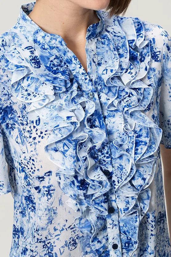 Stretch Chiffon: Frill Short-Sleeve Blouse