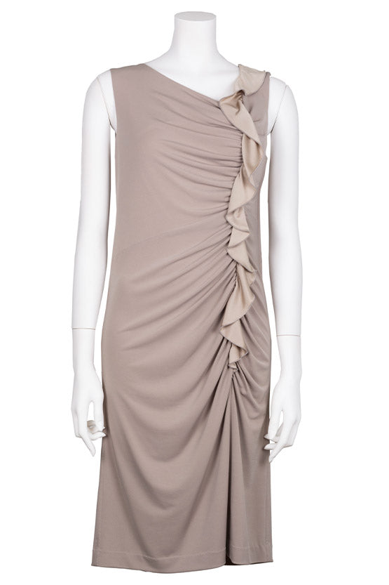 Beige Sleeveless Gathered Dress