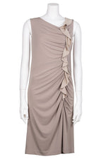 Beige Sleeveless Gathered Dress