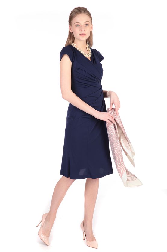 Navy Waist Gathered Dress - Sold Out