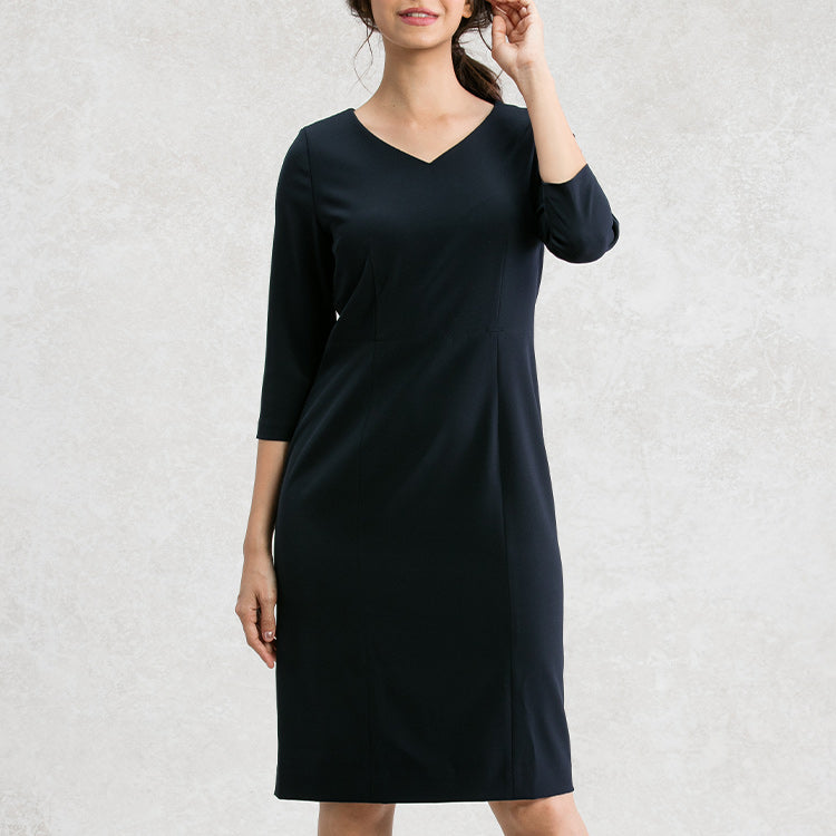 Double Jersey: Double Jersey White V-Neck I-Line Dress