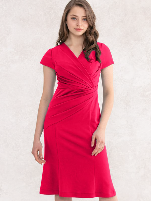 Cherry Pink Gather Dress: A vibrant pink dress with gathered fabric detailing, perfect for a feminine look.