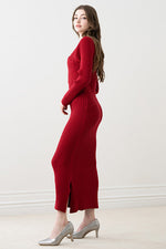 Long Length: Cherry Red Long Cross Knit Dress