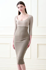 Long Length: Greige 3/4 Sleeve Long Warm Underdress