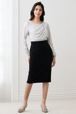 Long Sleeve: Reproduction Decided / Space Material: Gray Chiffon X Black Décolleté Tuck Dress