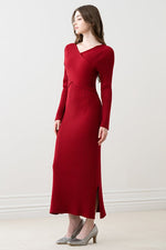 Long Length: Cherry Red Long Cross Knit Dress