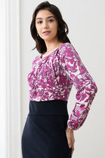 Space Material: Pink Flower X Navy Décolleté Tuck Dress