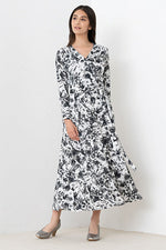 Long Length: Gray Nuance Flower Long Cache-Coeur Ribbon Dress