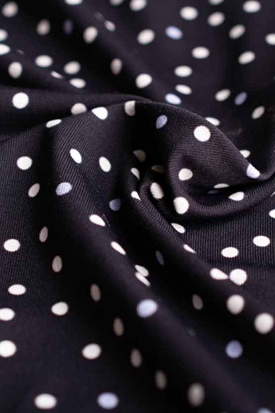 4-Way Stretch: 4-Way Jersey Navy Dot Gather Dress