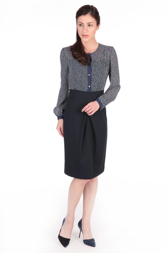 Navy Dot Chiffon Striped Shirt Dress - Sold Out