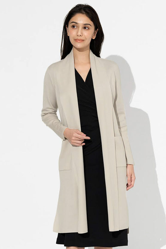 Greige Kanazawa-Made Cardigan With Side Slits