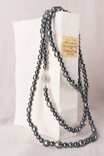 Elegance Gray Lightweight Balsa Pearl Long Necklace (61G)