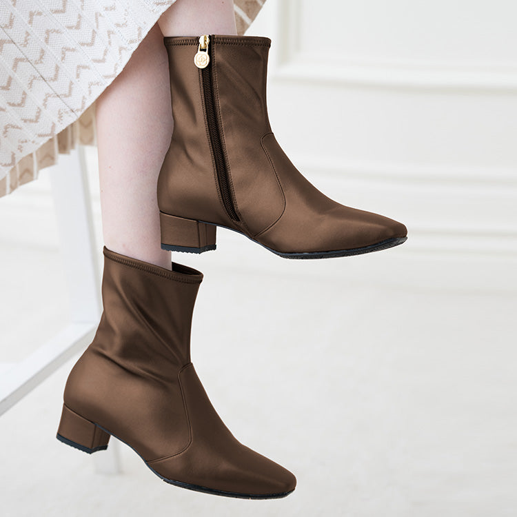 Shiny Brown Vegan Leather Fluffy Flat Boots