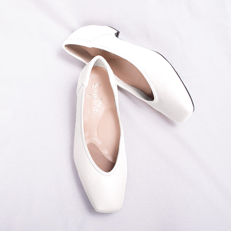 White Vegan Leather Fluffy Flats