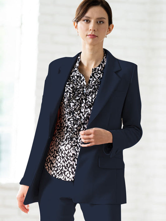 Double Jersey Navy Long Sculpted Jacket: a navy blue sculpted jacket with a long silhouette.