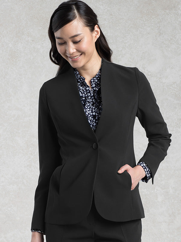Smart Stretch: Smart Stretch Black Long Collarless Jacket