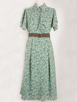 Stretch Chiffon: Green Petite Flower Frill Shirt Dress