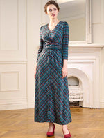 Long Length: Green Tartan Check Long A-Line Dress