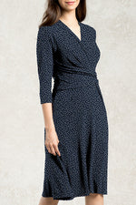4-Way Stretch: Navy Dot Cache-Coeur Dress