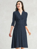 4-Way Stretch: Navy Dot Cache-Coeur Dress
