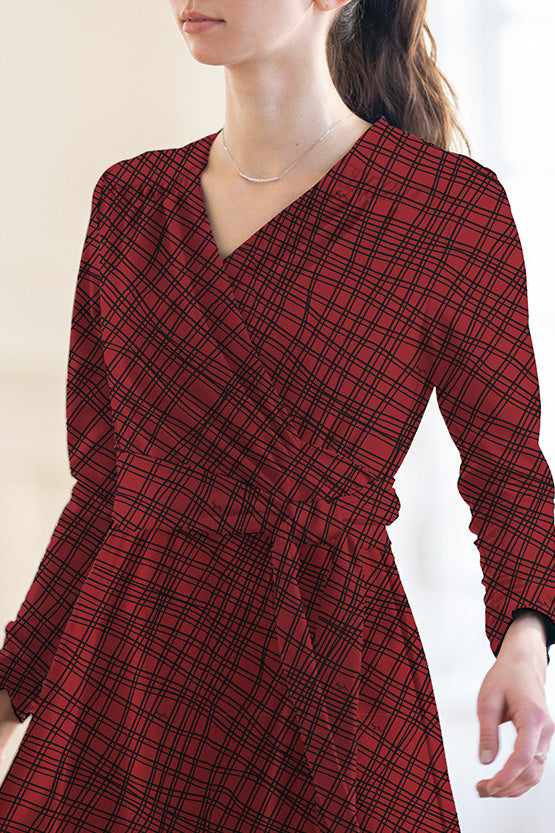 Red Check Cache-Coeur Ribbon Dress