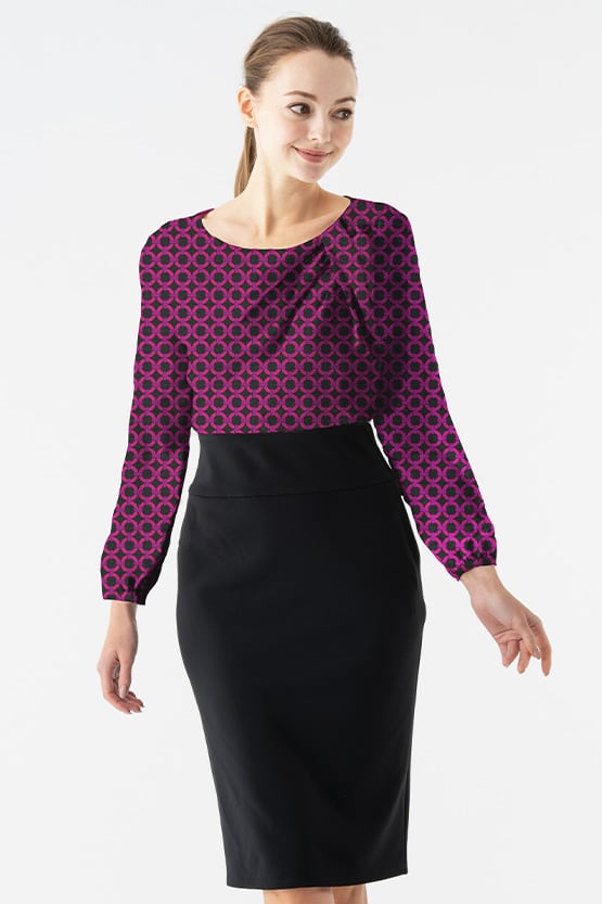 Space Material: Pink Circle X Black Decollete Tuck Dress