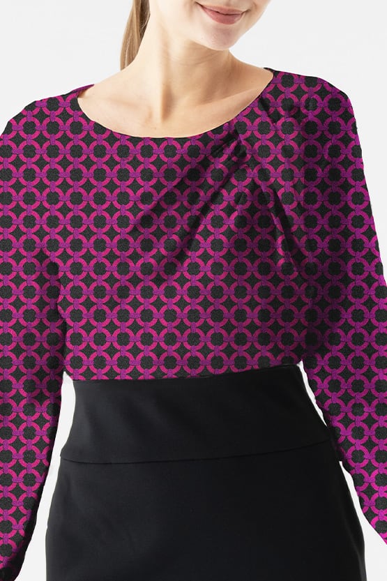 Space Material: Pink Circle X Black Decollete Tuck Dress