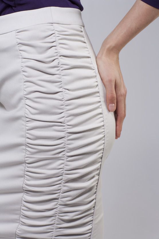 Light Grey Cotton Blend Side-Gathered Skirt