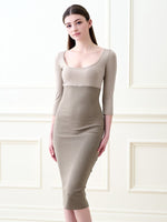 Long Length: Greige 3/4 Sleeve Long Warm Underdress