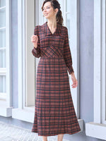 Long Length: Red Tartan Check Long Collar Dress