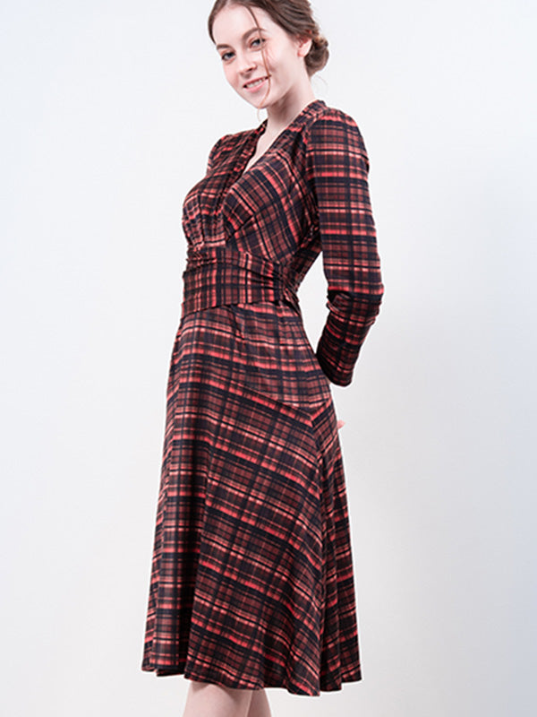 Red Tartan Check Wrap Dress