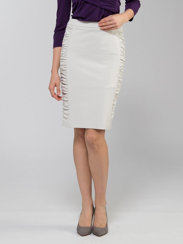 Light Grey Cotton Blend Side-Gathered Skirt