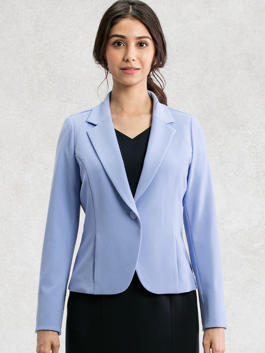 Saxe blue tailored jacket, a versatile, unlined option for all seasons.