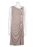 Beige Sleeveless Gathered Dress