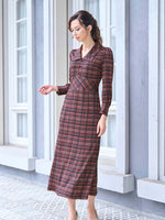 Long Length: Red Tartan Check Long Collar Dress