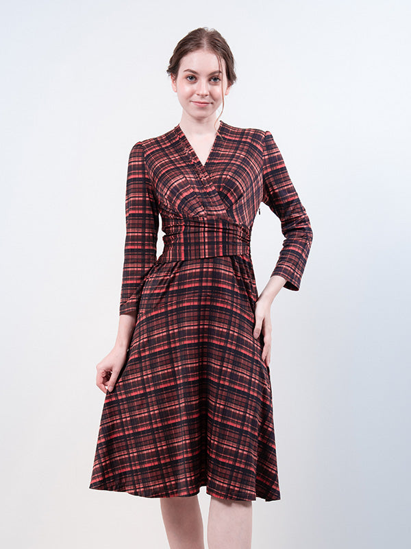 Red Tartan Check Wrap Dress