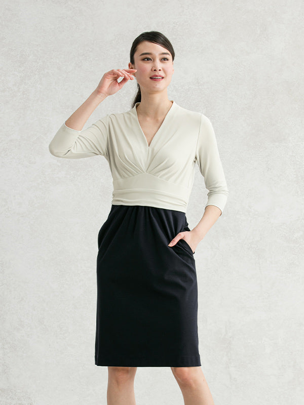 Gray × Navy Docking Shell Dress