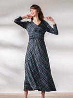 Long Length: Green Tartan Check Long A-Line Dress
