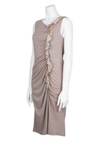 Beige Sleeveless Gathered Dress