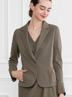 Cotton-Blend Khaki Stretch Tailored Jacket