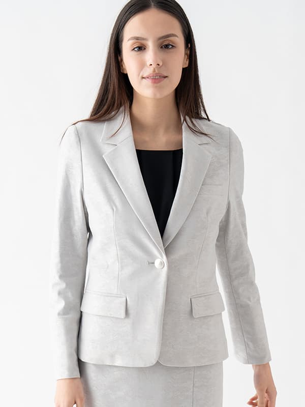 Stretch Jacquard: Greige Ocean Jacquard Tailored Jacket