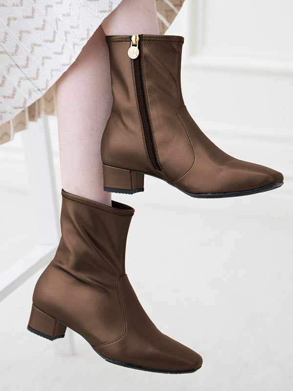 Shiny Brown Vegan Leather Fluffy Flat Boots