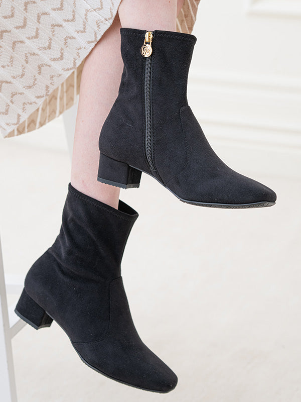 Black Vegan Suede Fluffy Flat Boots