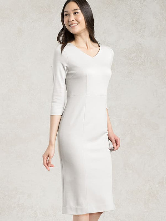 Double Jersey: Double Jersey White V-Neck I-Line Dress